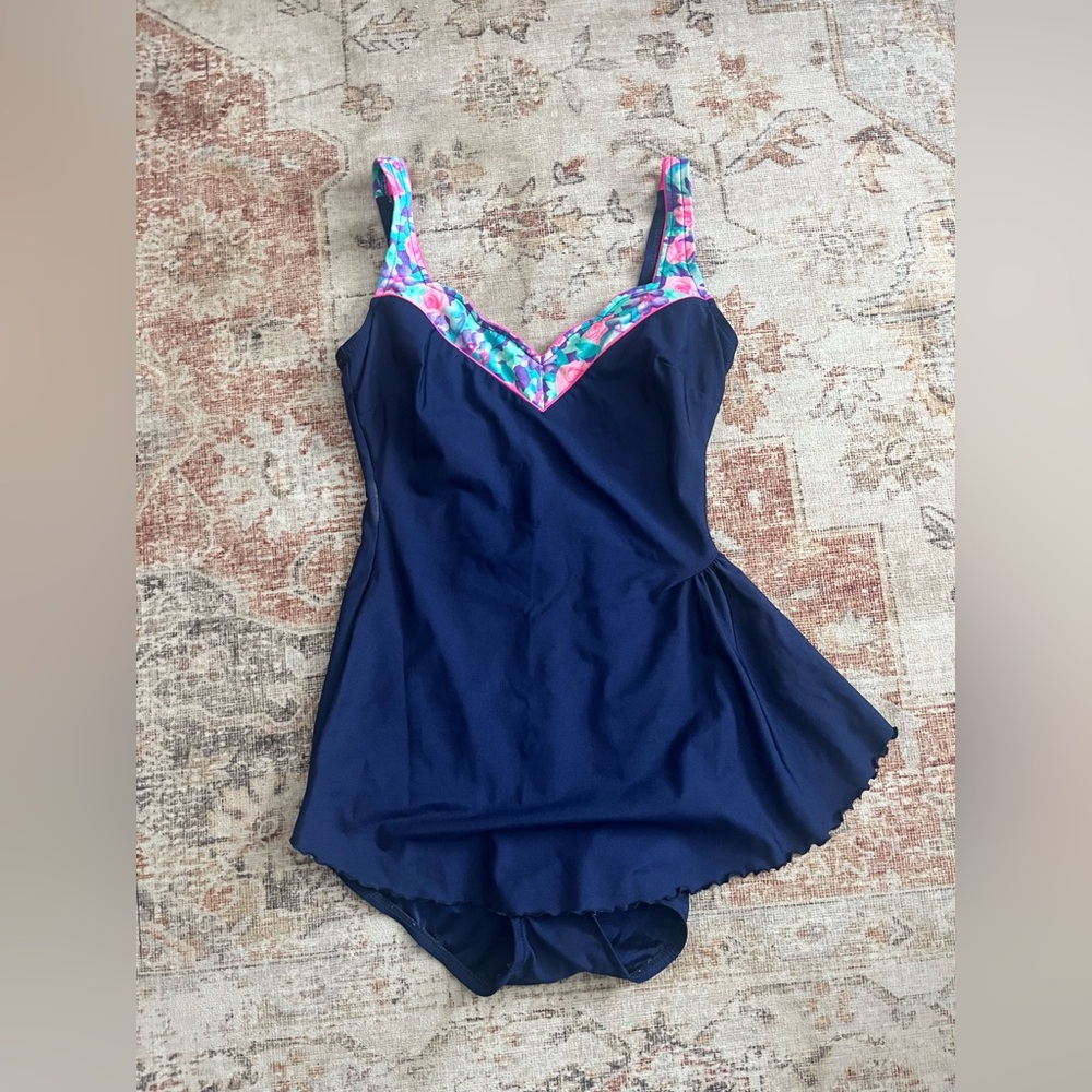 Vintage Navy Blue Women's Swimsuit Dress